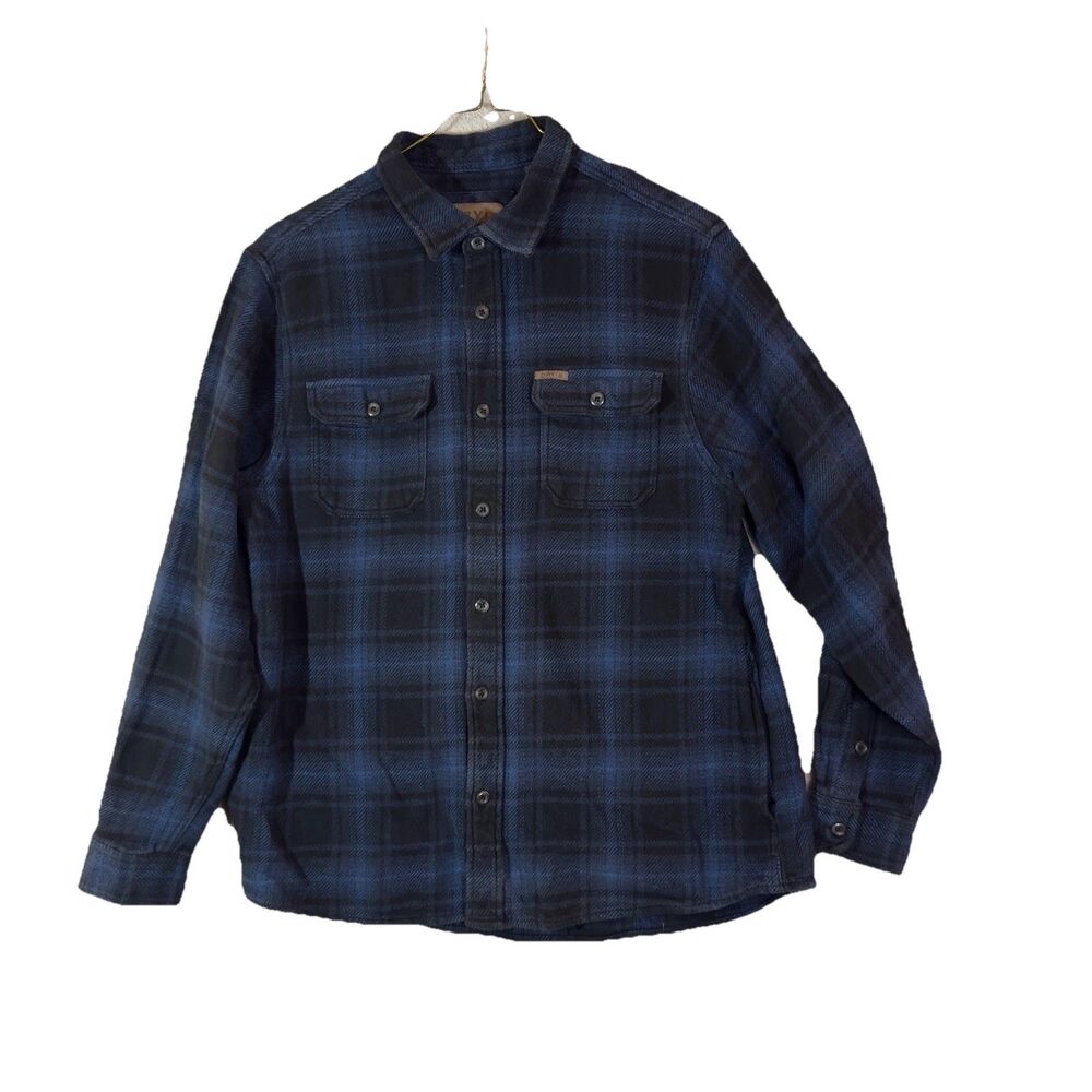 Orvis Flannel Shirt Mens Large Blue Plaid Heavyweight Shacket Button Down